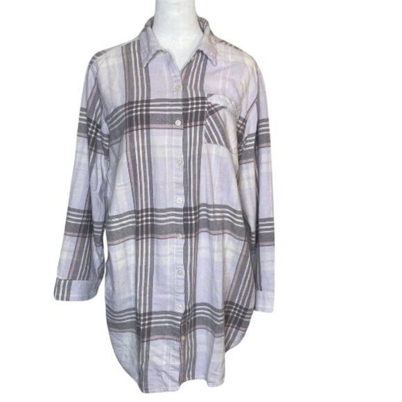 Sonoma Women's Plaid Cotton Knit Stretch Sides Button Down Light Academia L - Picture 1 of 7
